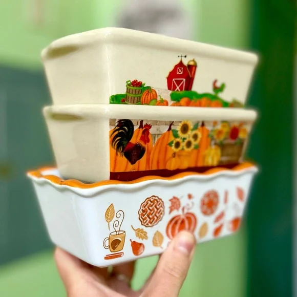 Pumpkin Farmhouse Fall Cottagecore Mini Baking Loaf Pans Set of 3 Bakeware - Picture 3 of 10
